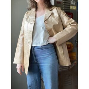 Vintage Y2K Champagne Gold Leather Jacket | 90s Metallic Coat | Size M